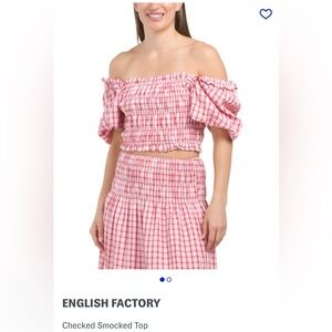 English Factory Smocked Top, Red/Pink check pattern, sz  L